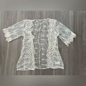 American Eagle Lace Kimono Cardigan Floral Embroidered Open Front Size Medium